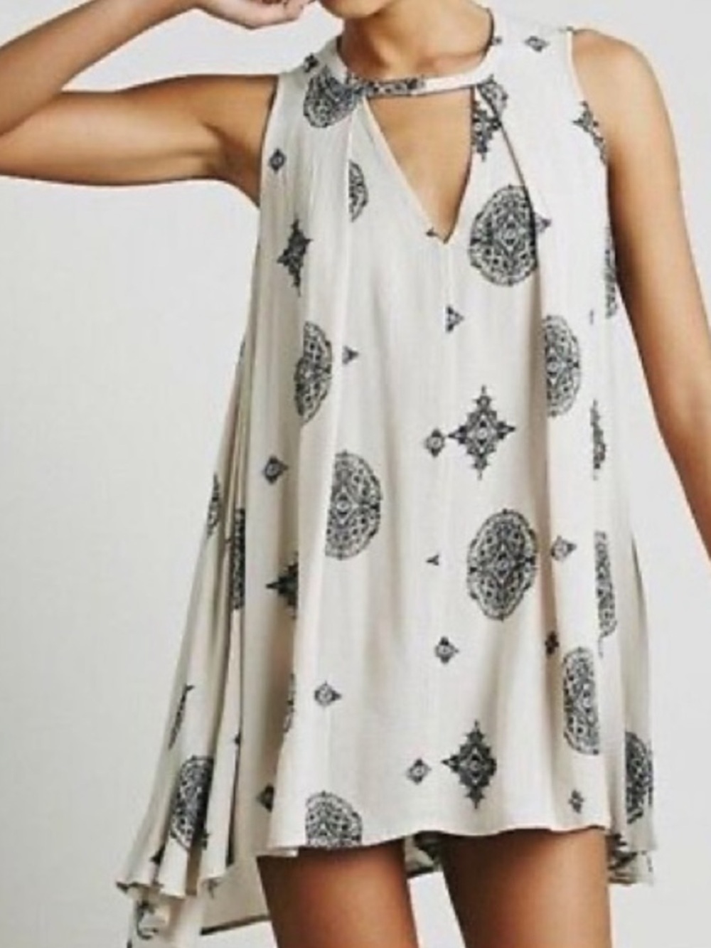 Free People Tree Swing Tunic Festival Mini Dress Cream Black Womens Medium